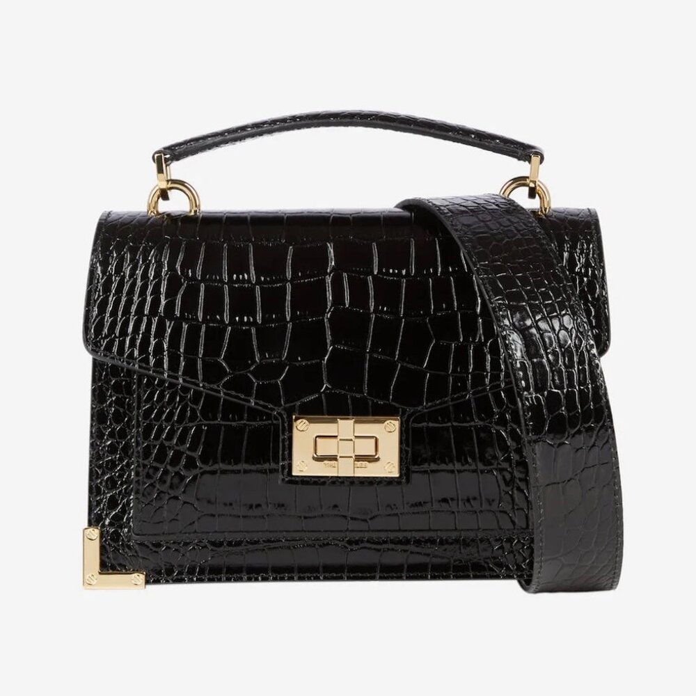 Emily" Bag by The Kooples – Black Croc-Effect Leather